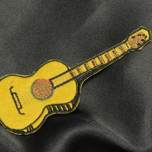 Guitar Patch Acoustic Iron On Embroidered Applique  4 5/8&quot; long X 1 3/4&quot; Musical