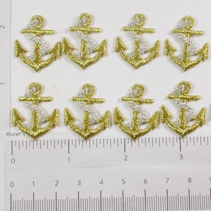 Mini Anchor Metallic Gold & Silver Nautical Applique Iron On Embroidered Patch 1&quot;  x 13/16&quot; 10 pieces