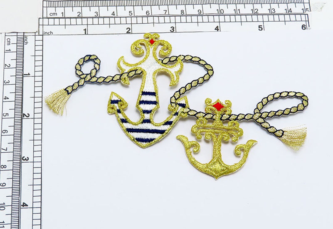 Embroidered Nautical Anchor Applique: Creole Rope Design, Iron-on Patch ...