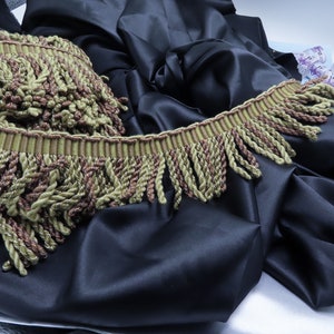 Decorator Bullion Fringe 3 1/4&quot; (83mm) High End Priced Per Yard Moss Sage & Khaki