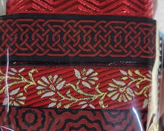 Jacquard Ribbon Remnant Pack Red Shades 6 x 1 Yard Lengths