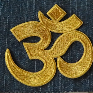 Iron On Patch Applique - Hindu Symbol &quot;OM&quot; Metallic Gold  3 size choices AUM
