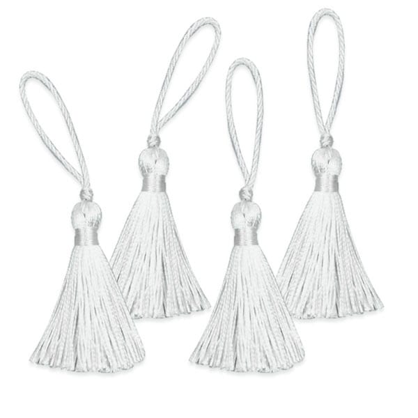 Tassels 2" Drop (50mm)  with Loop White 4 Piece Pack