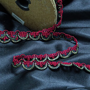 Braid 5/8&quot; 16mm Fancy Loop red Black & Holographic Gold Priced per Yard