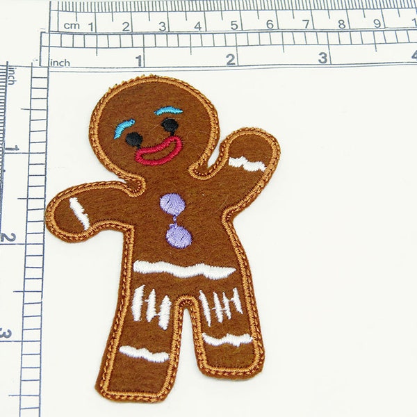 Gingerbread Man Mongo  Iron On Patch Applique  3 5/8" x 2 1/2"