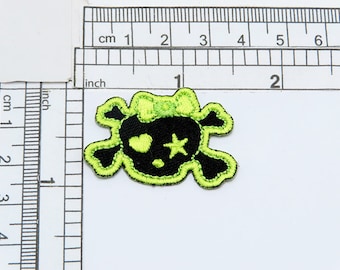 Neon Green Skull Iron-On Applique - Embroidered Patch