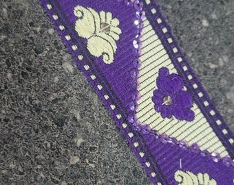 Jacquard Ribbon 1 5/8" Purple & Ivory with Sequins Priced Per Yard