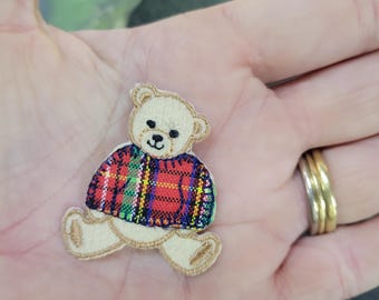 Patch tartan teddybeer opstrijkbare geborduurde appliqué 1 1/4" x 1 3/4"