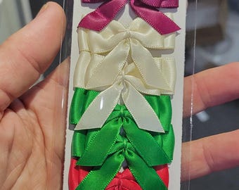Satin Ribbon Flat Double Bows - 10 Pack, Christmas Colors (45x32mm)