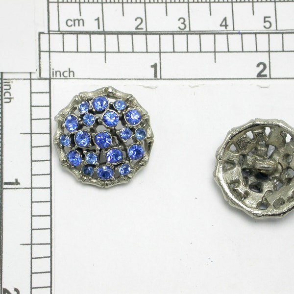 Button Dome Metal Crystal encrusted Sapphire Blue  Shank 20mm