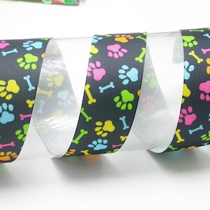Dog Paw & Bone Grosgrain Ribbon 1 1/2&quot; Black Multi  3 Yards