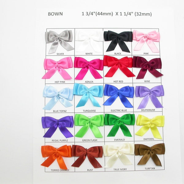 Flat Double Bows Satin Ribbon   1 3/4" (45mm)  across x 1 1/4" (32mm) high *Colors* 10 Pack