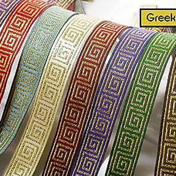 Metallic Greek Key Jacquard Ribbon 3/4" (20mm) (reversible) *colors* 5 Yards