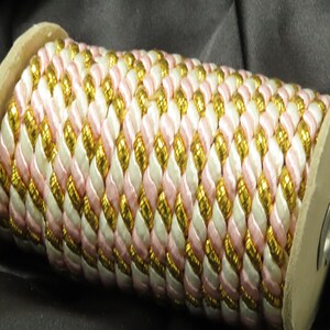 Cord 1/4&quot; White Pink & Gold - 50 ft roll Decorative Crafting Cord