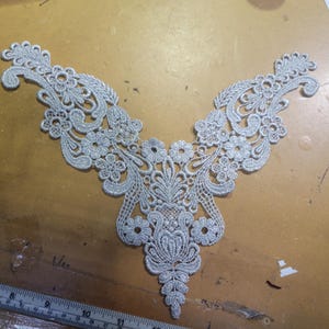 Venice Lace Yoke Applique Metallic Silver  Large 10" x 10" approx