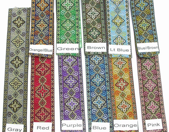 Jacquard Ribbon 1 1//8/" Black Green /& Grey Renaissance 10 Yards