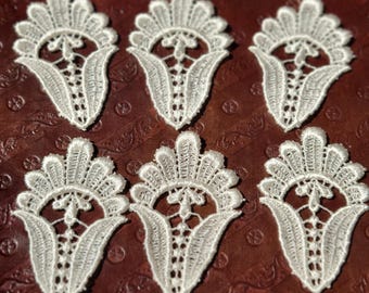 6 motivi floreali di tulipano in pizzo veneziano, applicazioni color bianco sporco da cucire