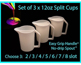Ensemble de 3 x 12oz Split Cup 2-8 Slots avec poignée© facile à saisir et bec sans goutte - Tasse à verser© en acrylique avec compartiments / fentes