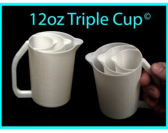 12oz Triple Pour Cup with Easy Grip Handle© and No-Drip Spout© -  Acrylic Pour Cup with Compartments / Slots