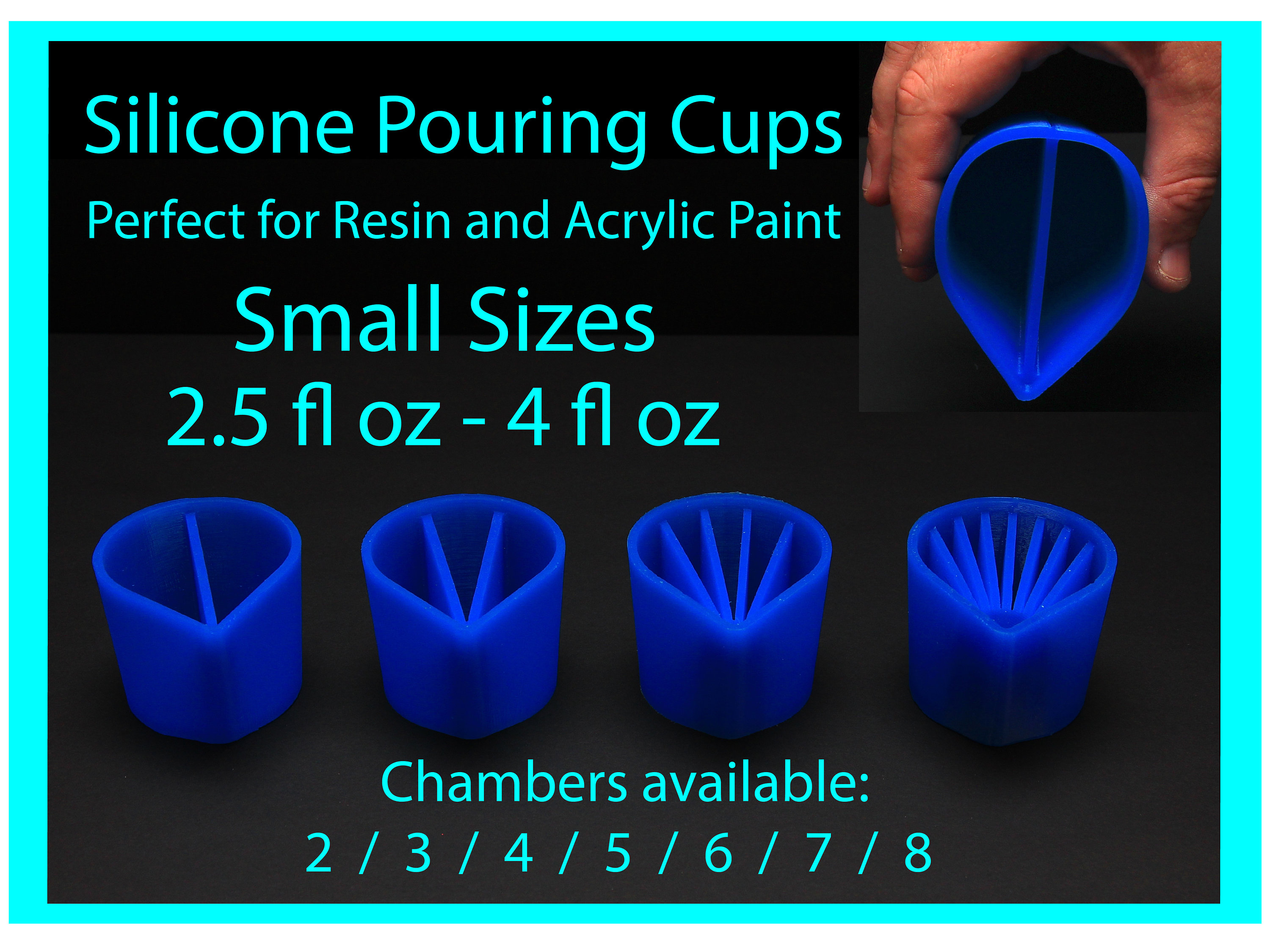 Silicone Pour Split Cups Sectioned for Multicolor Pours 1,2,3,4 & 5  Chambers for Use With Resin, Paint, and More Druid Dice 
