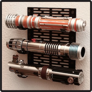Triple Lightsaber Wall Mount - Fits Savi&#39;s Workshop / Legacy Lightsabers - Horizontal Stand - Hilt with Blade