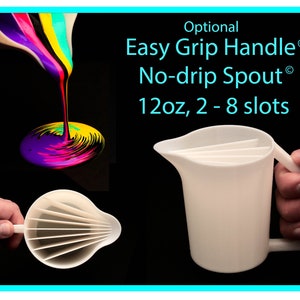 12oz, 2-8 slot Split Cup with Easy Grip Handle© and No-Drip Spout© -  Acrylic Pour Cup with Compartments / Slots