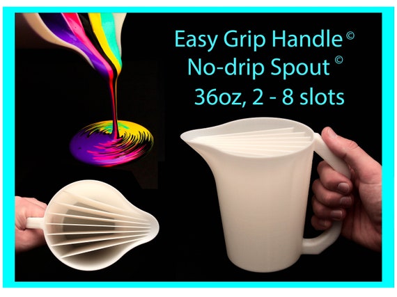 36oz, 2-8 slot Split Cup with Easy Grip Handle© and No-Drip Spout© -  Acrylic Pour Cup with Compartments / Slots