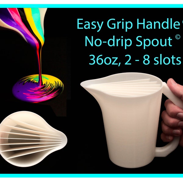 36oz, 2-8 slot Split Cup with Easy Grip Handle© and No-Drip Spout© -  Acrylic Pour Cup with Compartments / Slots