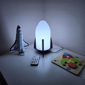 Rocket Ship Lamp for Bedroom or Nursery, remote control color choice and animations