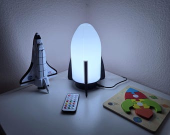 Rocket Ship Lamp for Bedroom or Nursery, remote control color choice and animations