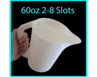 60oz, 2-8 slot Split Cup with Easy Grip Handle© and No-Drip Spout© -  Acrylic Pour Cup with Compartments / Slots