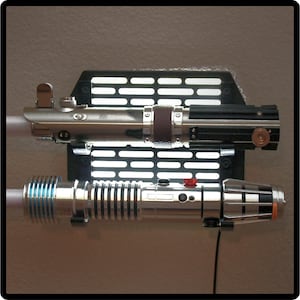 LED Lit Double Lightsaber Wall Mount Various Colors - Fits all Lightsabers including Disney Savi&#39;s Workshop / Legacy - Display Stand