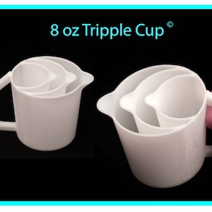 8oz Triple Pour Cup with Easy Grip Handle© and No-Drip Spout© -  Acrylic Pour Cup with Compartments / Slots