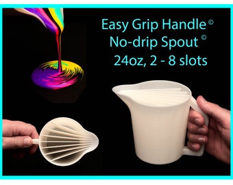 24oz, 2-8 slot Split Cup with Easy Grip Handle© and No-Drip Spout© -  Acrylic Pour Cup with Compartments / Slots