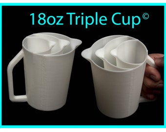 18oz Triple Pour Cup with Easy Grip Handle© and No-Drip Spout© -  Acrylic Pour Cup with Compartments / Slots