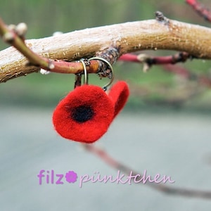 Earrings with small poppy flowers, red image 1