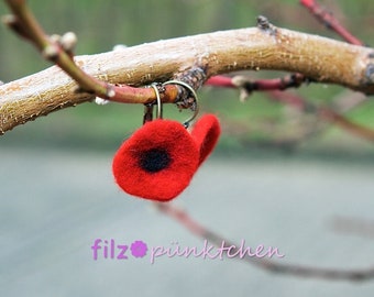Earrings with small poppy flowers, red