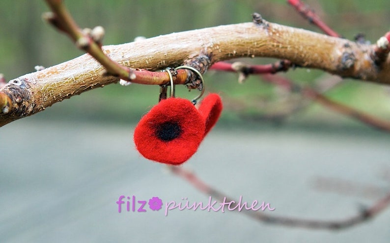 Earrings with small poppy flowers, red image 1