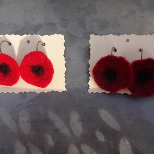 Earrings with small poppy flowers, red image 2