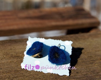 Earrings with small poppies, blue