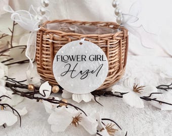 Personalised flower girl basket, pearl handle, personalized wedding flowers
