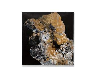 Acrylbild auf Leinwand | Abstraktes Acryl Gemälde | Acrylbild Pouring | abstrakte Kunst | "Pouring Gold Nr. 3" 40 x 40cm