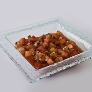 6" Square Salsa Dish, Deep Rimmed Clear Textured Glass Salsa Bowl, Small MCM Serving Dish, Salsa Gifts