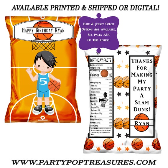 Basketball Chip Bag - Basketball Party - Party Favor - Custom Chip Bag - Custom Party Favor - Digital - Party Printable - Printed Il_570xn