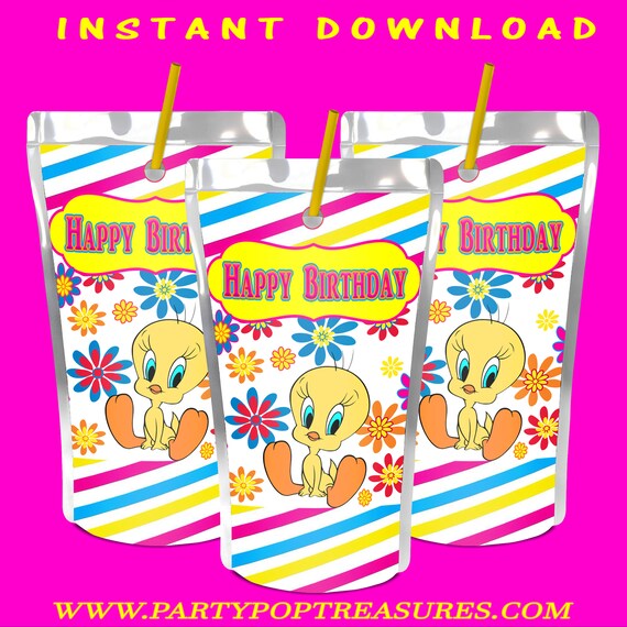 Tweety Bird Juice Pouch Label - INSTANT DIGITAL DOWNLOAD - File Cannot Be Customized - Tweety Bird Party - Digital - Party Printable Il_570xn