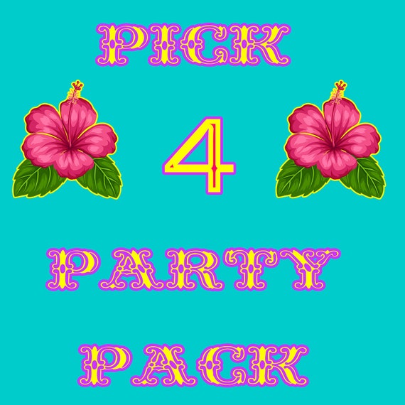 PICK 4 PARTY PACK - Party Favor - Water Bottle Label - Chip Bag - Printables - Juice Pouch Label - Fruit Snack - Digital File Il_570xn