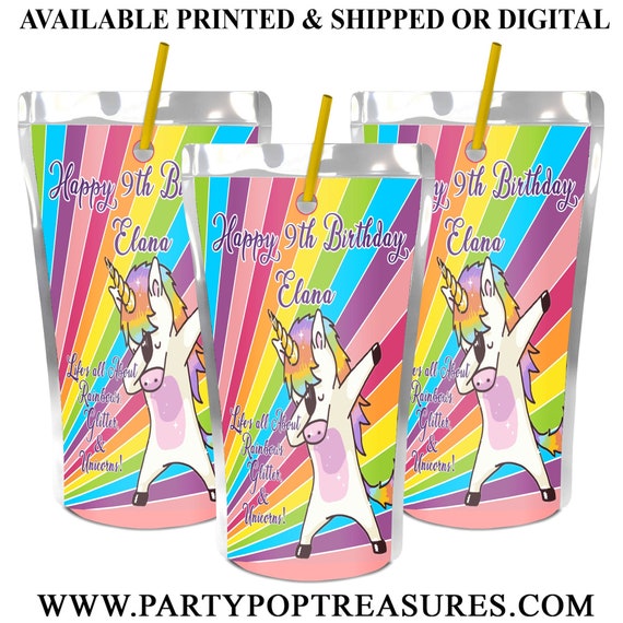 Unicorn Capri Sun Labels - Dabbing Unicorn - Juice Pouch Labels - Juice Pouch Stickers - Labels - Party - Stickers - Digital - Printed Il_570xn