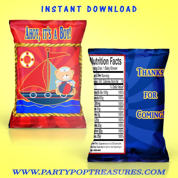 Sailboat Baby Shower Chip Bag - INSTANT DIGITAL DOWNLOAD - File Cannot Be Customized - File Not Editable - Baby Shower - Digital - Printed Il_570xn