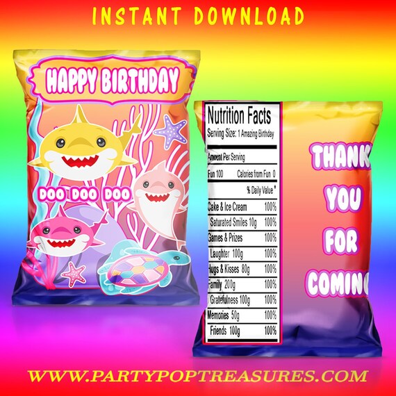Shark Chip Bag - INSTANT DIGITAL DOWNLOAD - File Cannot Be Customized - File Not Editable - Shark Favor Bag - Shark - Digital Il_570xn