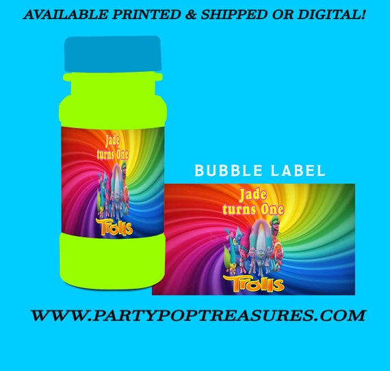 Trolls Bubble Labels - Party Favor - Trolls Party Favors - Bubble Stickers - Digital - Printed - Party Printables - Trolls Party Printables Il_570xn